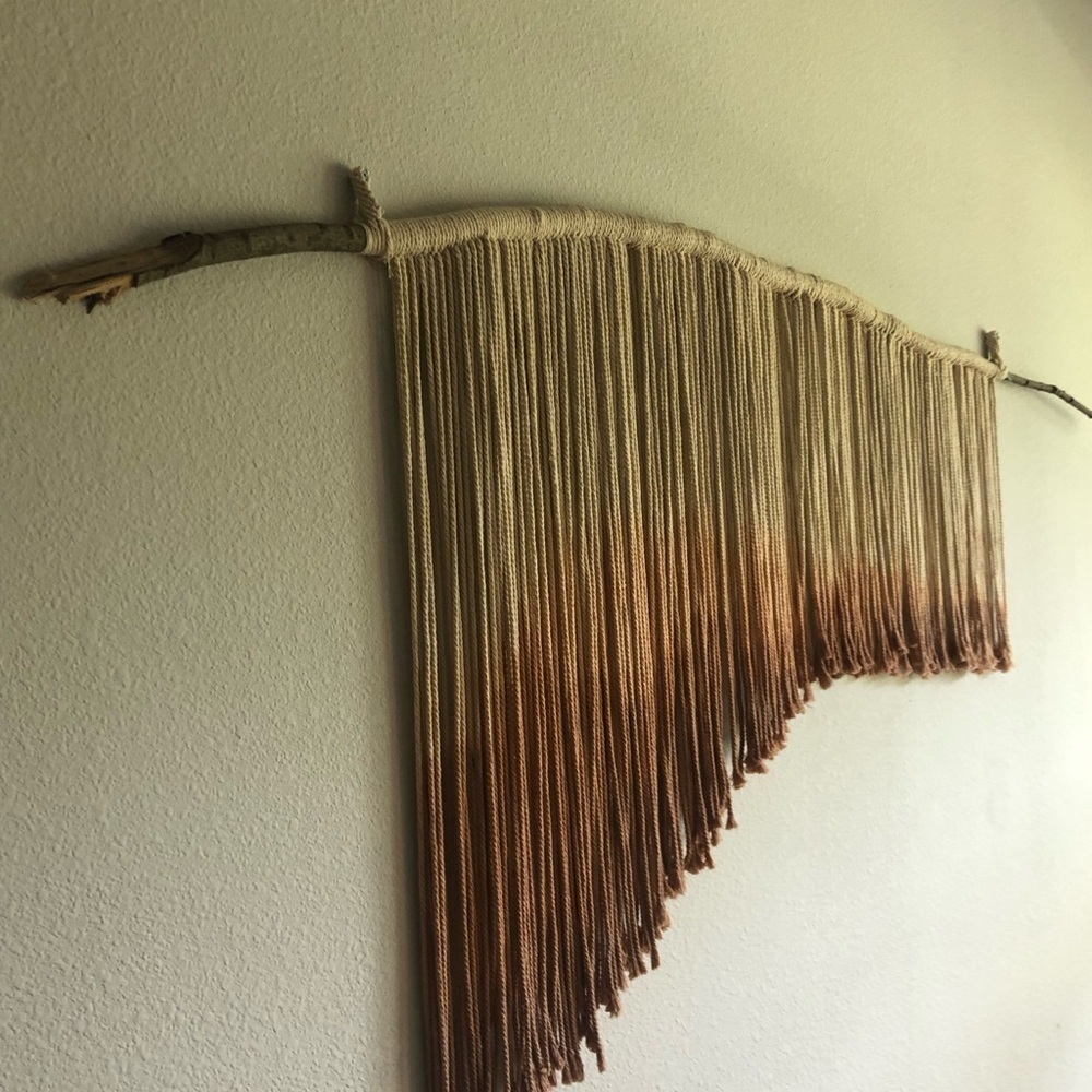 Handmade custom artisan natural & rust macrame on wood wall art decor